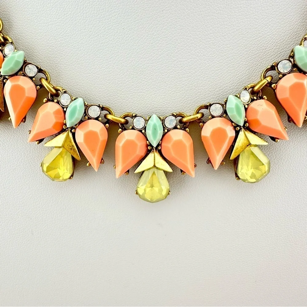 J Crew Necklace Peach, Light Blue & Opalescent Statement w Gold Link Chain
